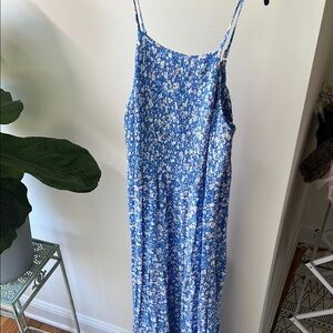 Blue Floral Spaghetti Strap Dress